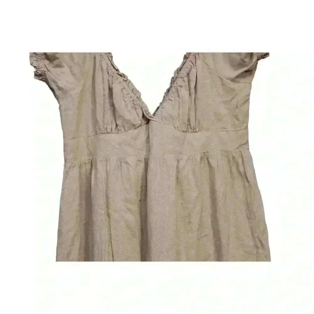 NWOT MABLE Tiered Midi Dress Size Large Beige Linen Cottagecore Minimalist Beach - Picture 3 of 15
